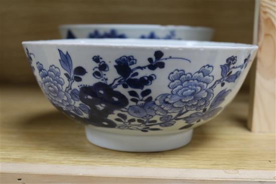 Two 19th century Chinese blue and white bowls 8.5 & 9.5in.